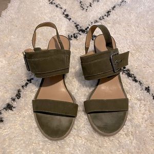 Olive Green Strappy Wedge Heels